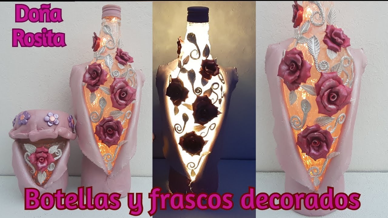 DIY , Botellas y frascos decorados con flores en porcelana fria , manualidades faciles de hacer