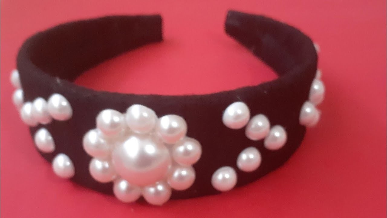 DIY.pearl headband.Diadema como decorala con medias perlas