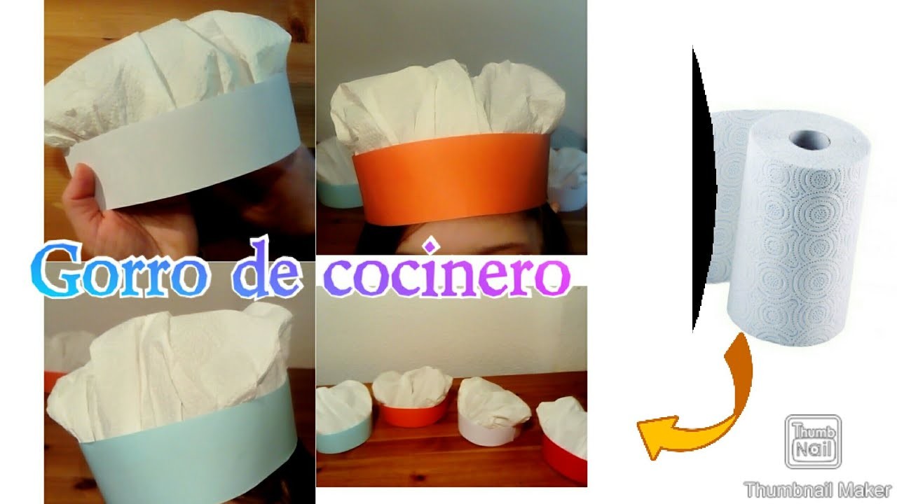 Gorro de cocinero infantil hecho de papel de cocina, manualidades fáciles.