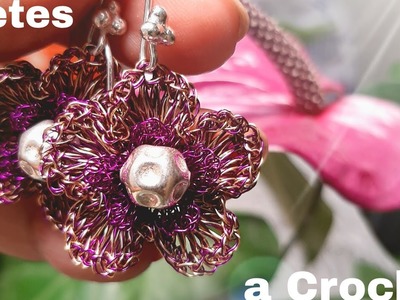 Aretes tejidos a crochet paso a paso utilizando hilos de cobre en forma de Flor de diez pétalos 2020
