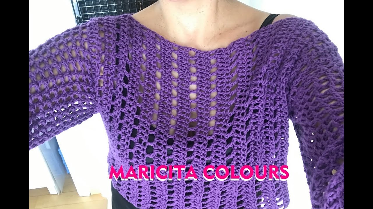 AVANCE DE Blusa a crochet Nuria con Mangas ABAJO el tuttorial  por Maricita Colours