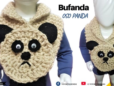 Bufanda para Niños a Crochet y Dos Agujas Diseño de Oso Panda | Vivirtejiendo