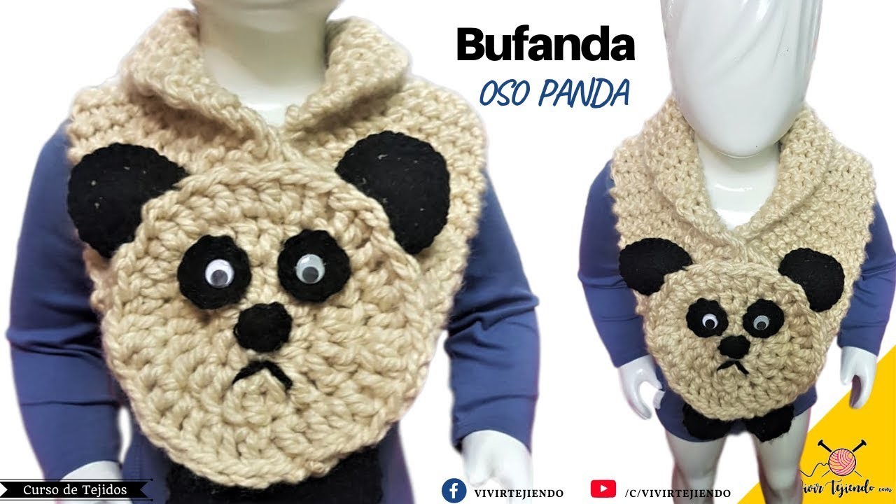 Bufanda para Niños a Crochet y Dos Agujas Diseño de Oso Panda | Vivirtejiendo