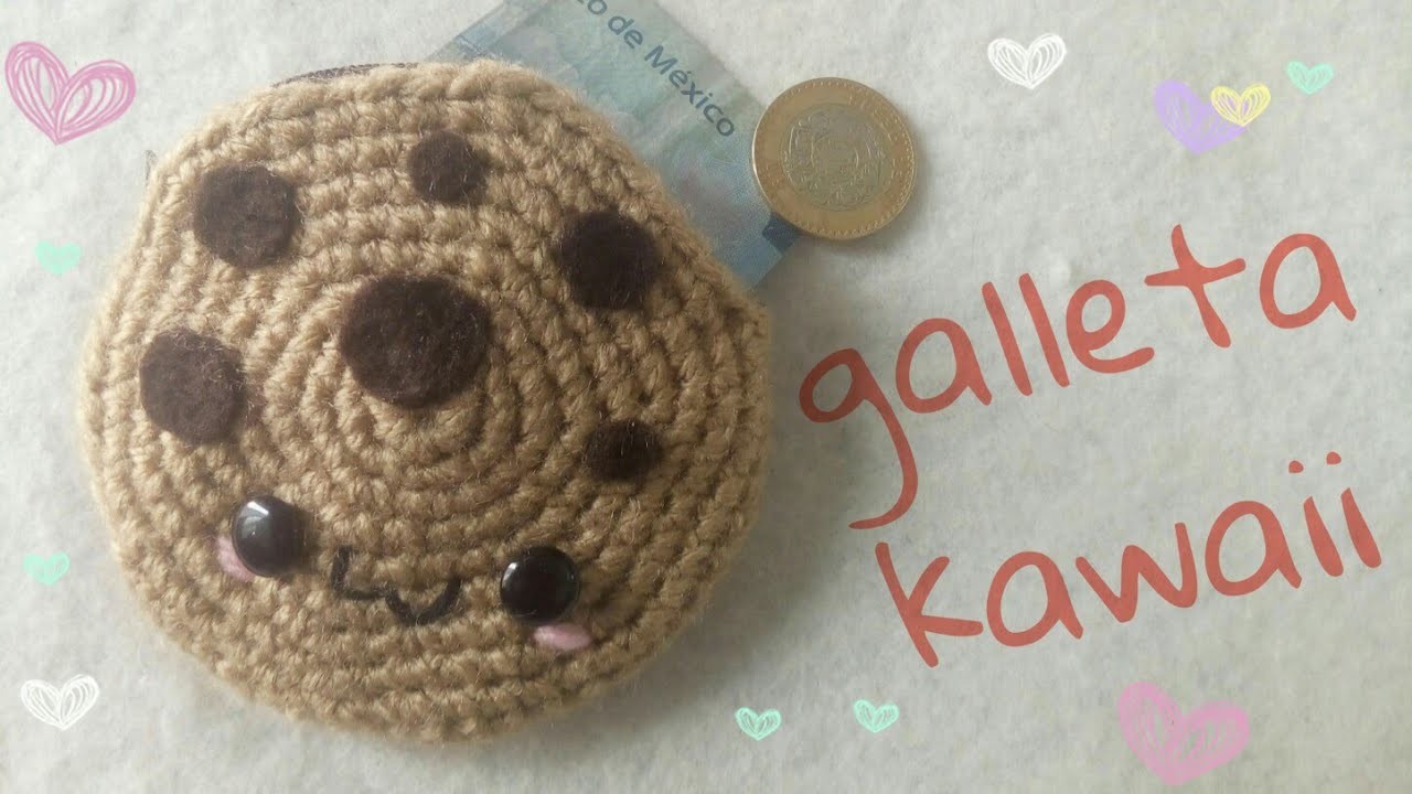 DIY Monedero de galleta kawaii tejido a crochet. ganchillo