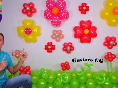 PARED DE GLOBOS - flores con globos - decoracion con globos - decoraciones cumpleaños - gustavo gg
