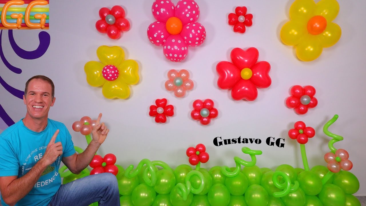 PARED DE GLOBOS - flores con globos - decoracion con globos - decoraciones cumpleaños - gustavo gg