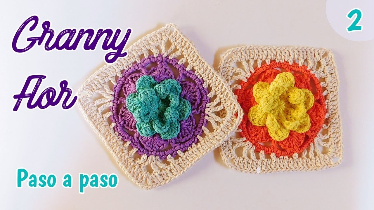 Como tejer Granny con flor a crochet, gancho para mantitas, blusas. Tejido fácil paso a paso. Part 2