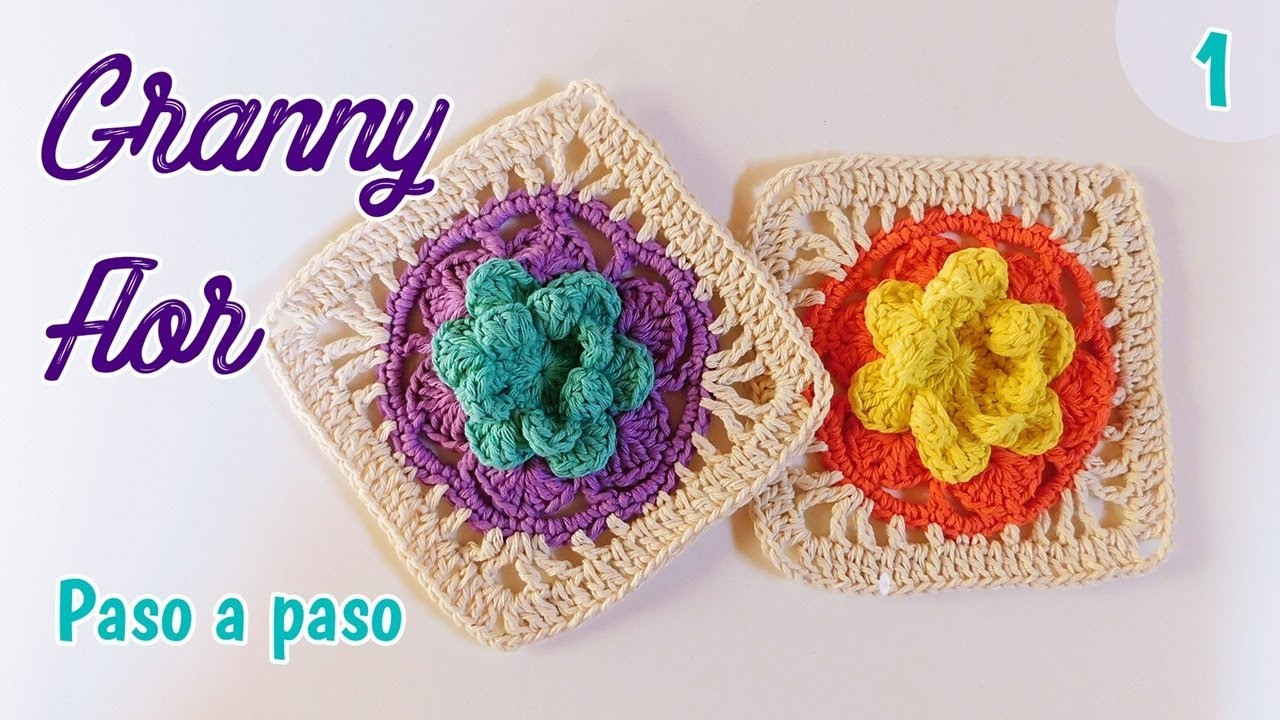 Como tejer Granny con flor a crochet, gancho para mantitas, blusas. Tejido fácil paso a paso. Part 1