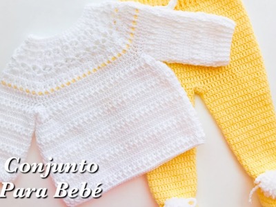 Suéter a crochet para bebé paso a paso - Conjunto tejido a crochet para Niñas y Niñas Fácil