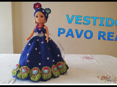 Vestido Pavo Real a crochet para muñeca Nancy