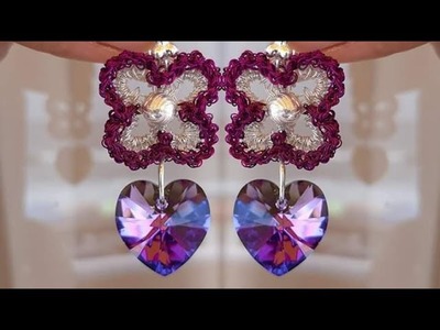 Aretes tejidos a crochet con hilos de plata y cobre en forma de Flor de cuatro pétalos 2020