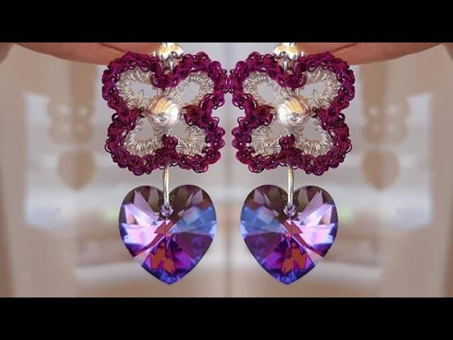Aretes tejidos a crochet con hilos de plata y cobre en forma de Flor de cuatro pétalos 2020