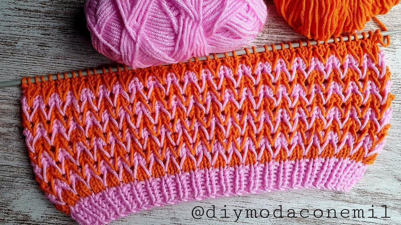 Diseño para suéter a dos agujas tejido con punto bicolor paso a paso