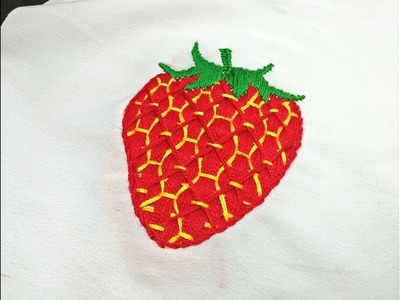 Hand Embroidery Pattern Of Strawberry | ???? Bordado fantasía: fresa (fácil) | Fruit Embroidery Design