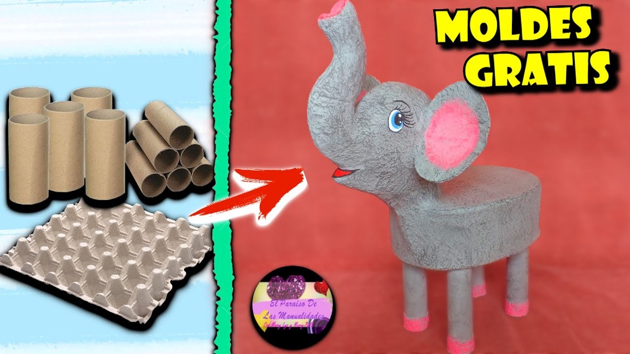 Silla para niños en forma de elefante con cartón y material reciclado paso a paso (Moldes Gratis)