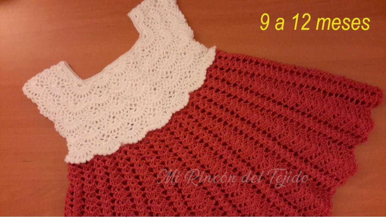 Vestido Rojo Bebe Crochet 9 a 12 meses Tutorial Paso a paso. Parte 1 de 3. tığ işi bebek elbisesi