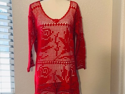 Blusa tejida a crochet color rojo manga larga tutoria paso a paso video # 1