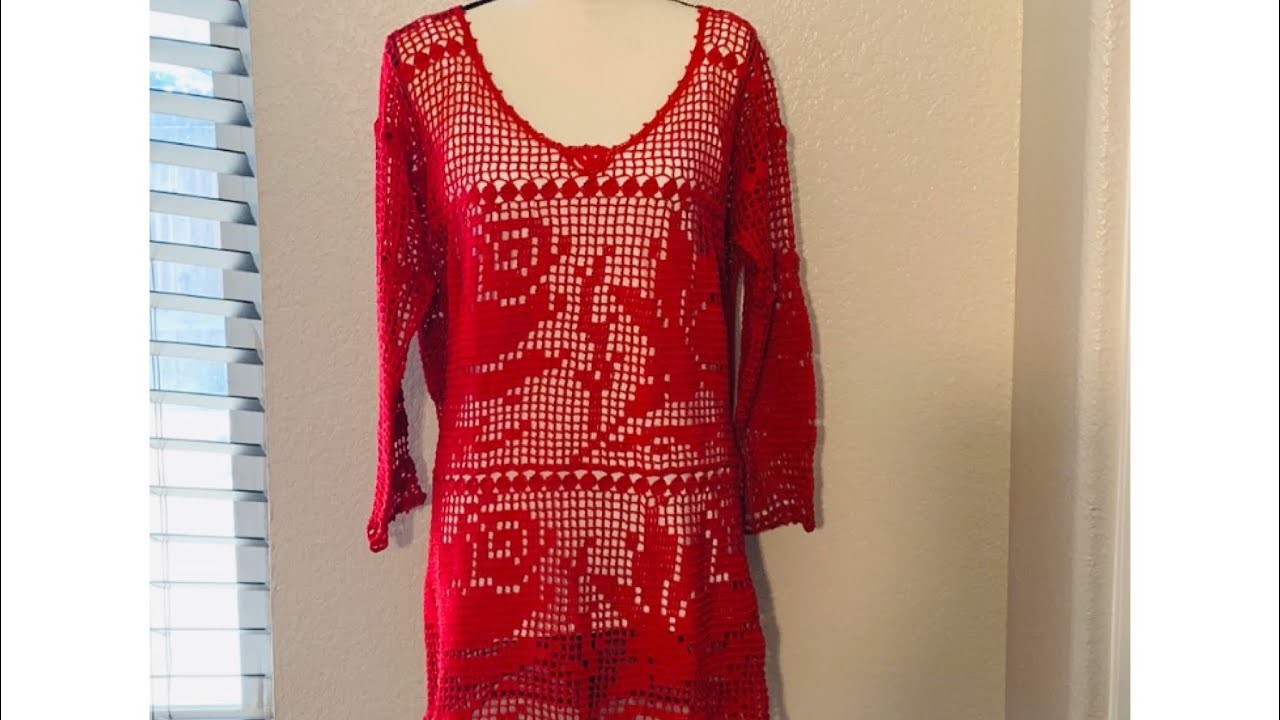 Blusa tejida a crochet color rojo manga larga tutoria paso a paso video # 1