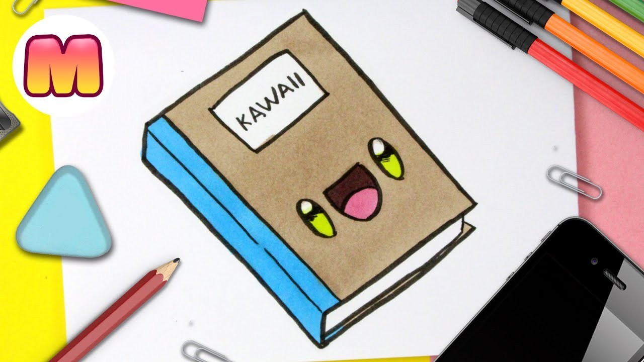 COMO DIBUJAR UN CUADERNO KAWAII - Dibujos kawaii faciles - COMO DIBUJAR UTILES ESCOLARES KAWAII