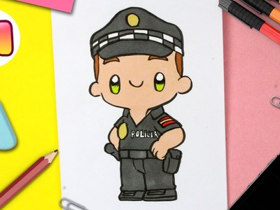 COMO DIBUJAR UN POLICIA KAWAII - Dibujos kawaii faciles - Aprender a dibujar personas kawaii