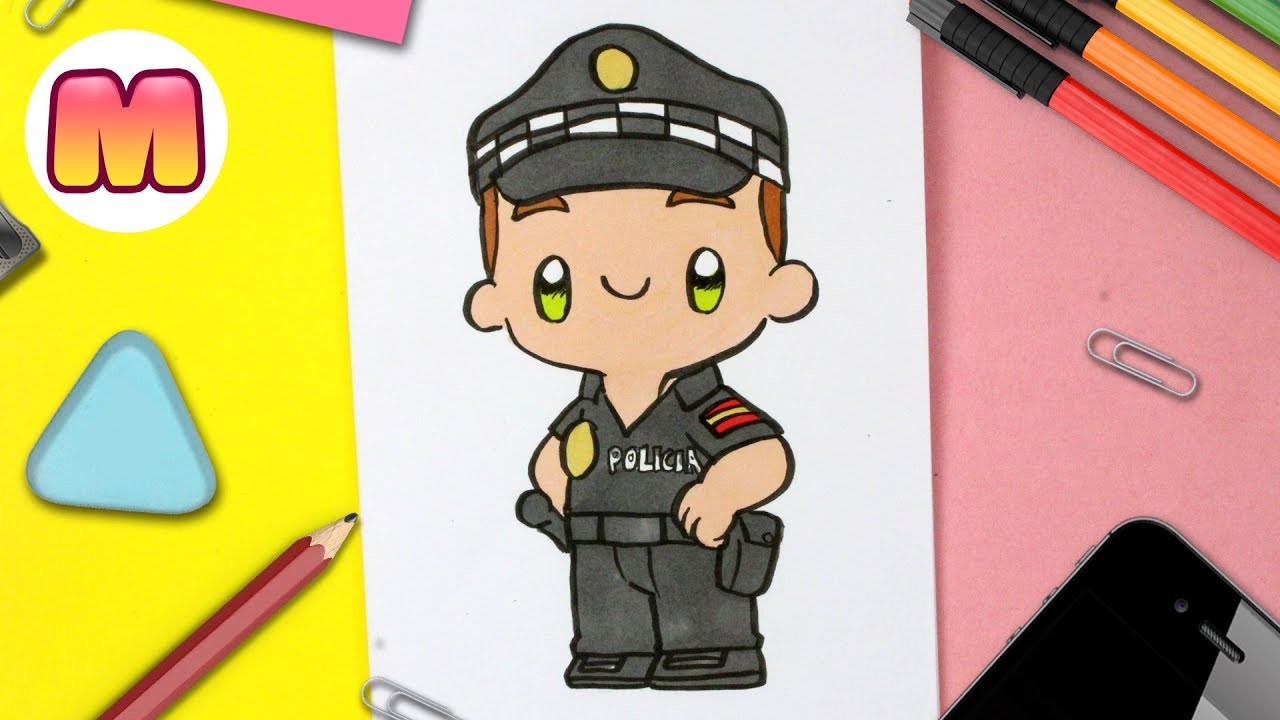 COMO DIBUJAR UN POLICIA KAWAII - Dibujos kawaii faciles - Aprender a dibujar personas kawaii