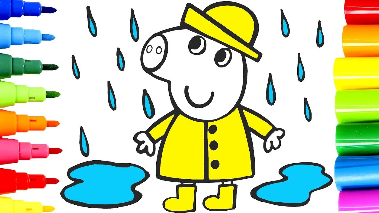 Dibuja y Colorea a Peppa Pig preparada para la lluvia???????? Dibujos animados