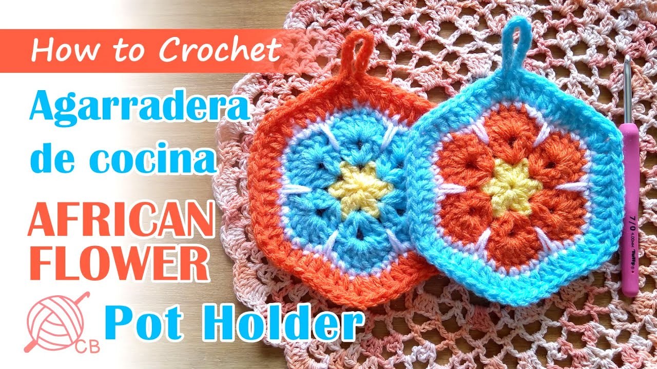 [ENG SUB] Agarradera Crochet Fácil - Easy Pot Holder African Flower Hexagon Motif