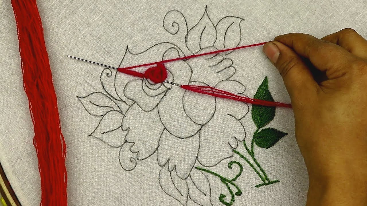 Hand embroidery, rose flower embroidery design ???????? Bordado fantasía : Rosa (Fácil)