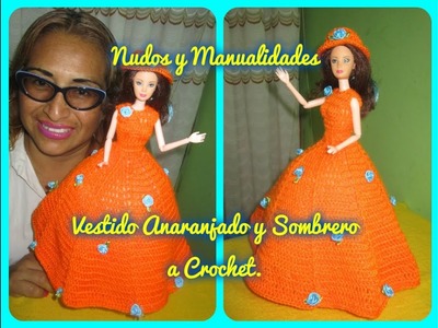 VESTIDO ANARANJADO Y SOMBRERO A CROCHET.