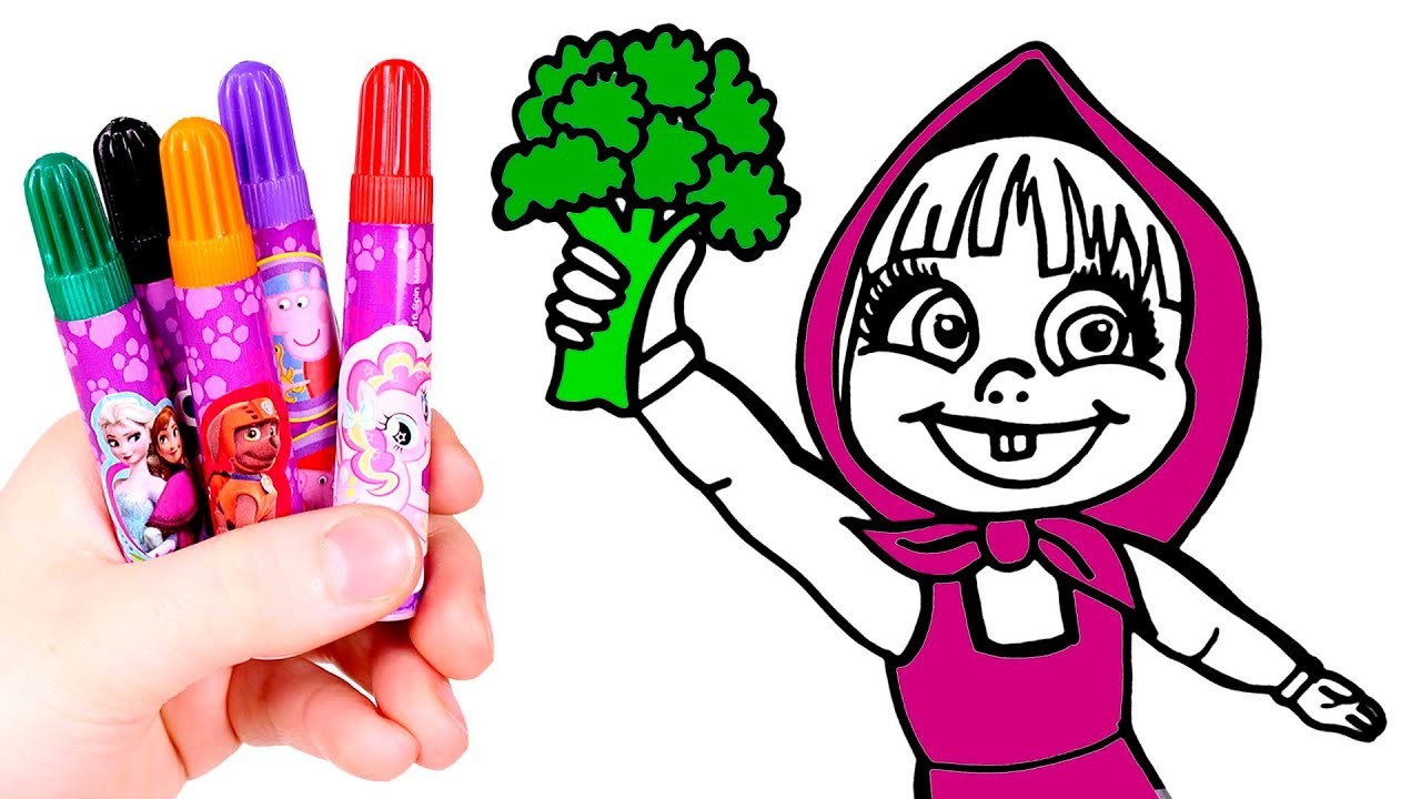 Dibuja y Colorea a Masha comiendo brócoli ???????? Verduras para niños