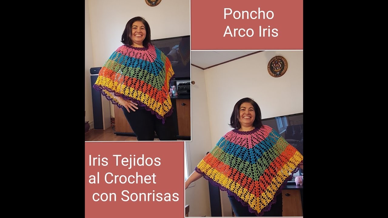 Poncho Arco Iris a crochet de mi creatividad