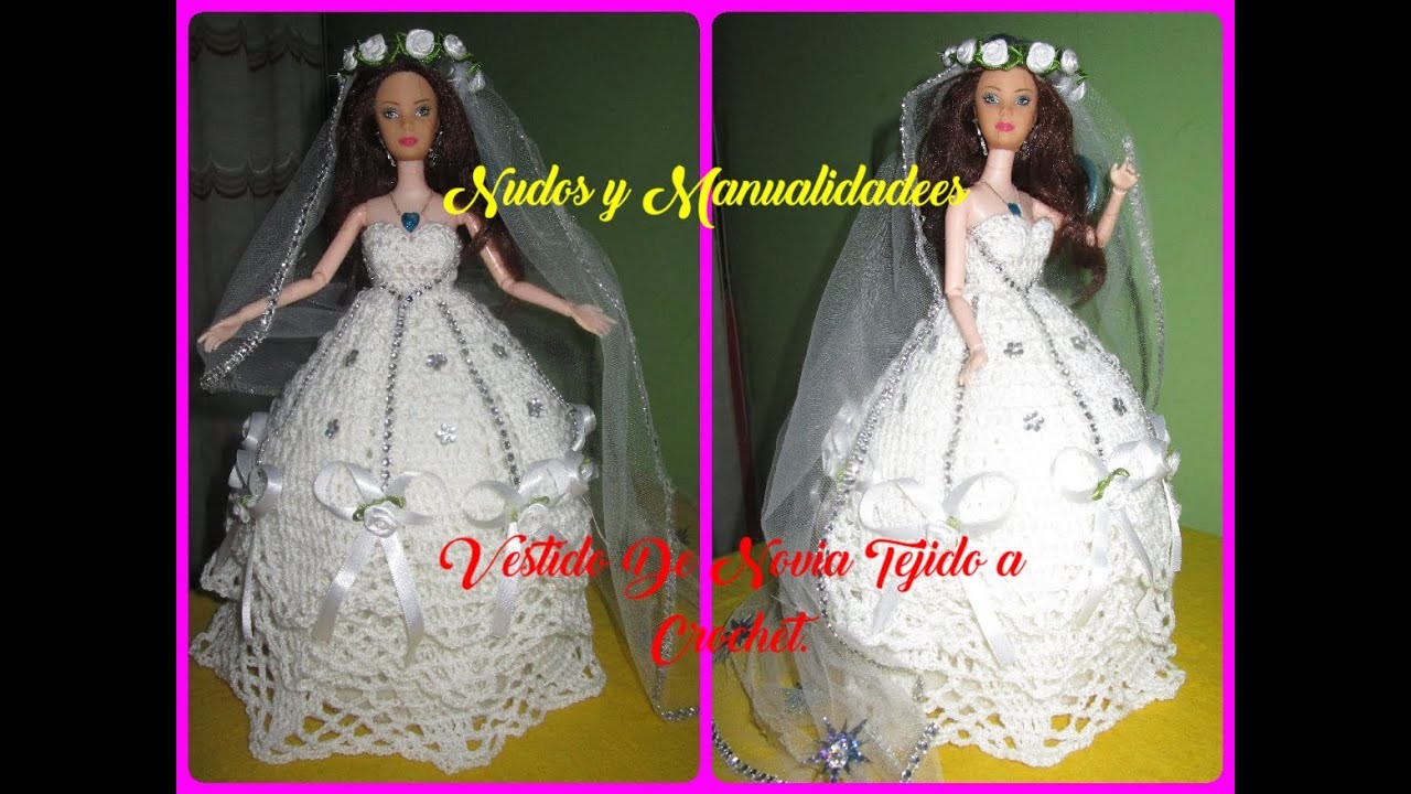 Vestido De Novia Tejido a Crochet Para Muñequita.