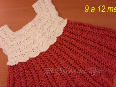 Vestido Rojo Bebe Crochet 9 a 12 meses Tutorial Paso a paso. Parte 3 de 3. tığ işi bebek elbisesi