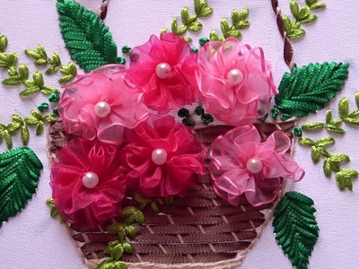Bordado en Cintas: Cesta de Rosas | Ribbon Embroidery: Rose Flower Basket