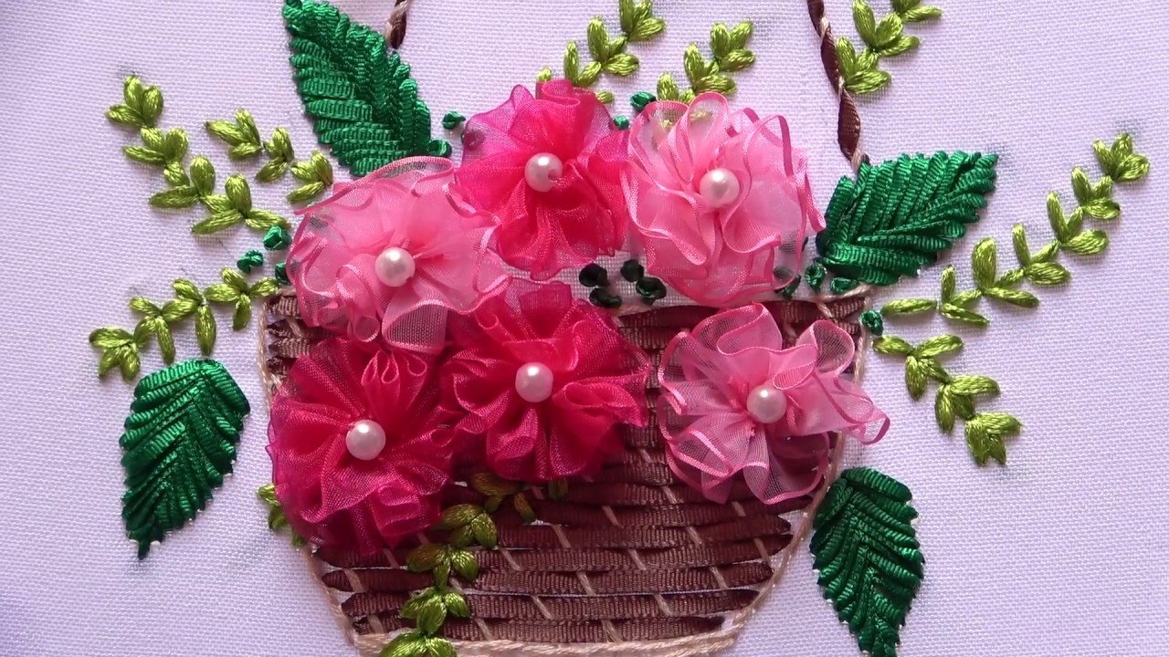 Bordado en Cintas: Cesta de Rosas | Ribbon Embroidery: Rose Flower Basket
