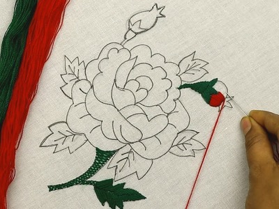 Bordado fantasía : Rosa (puntadas fáciles) ???? rose flower hand embroidery design with easy stitches