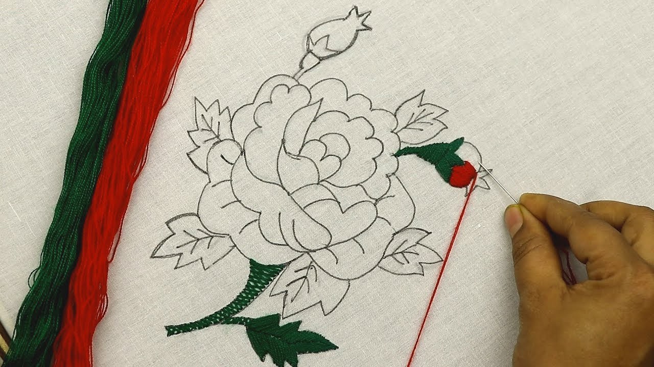 Bordado fantasía : Rosa (puntadas fáciles) ???? rose flower hand embroidery design with easy stitches