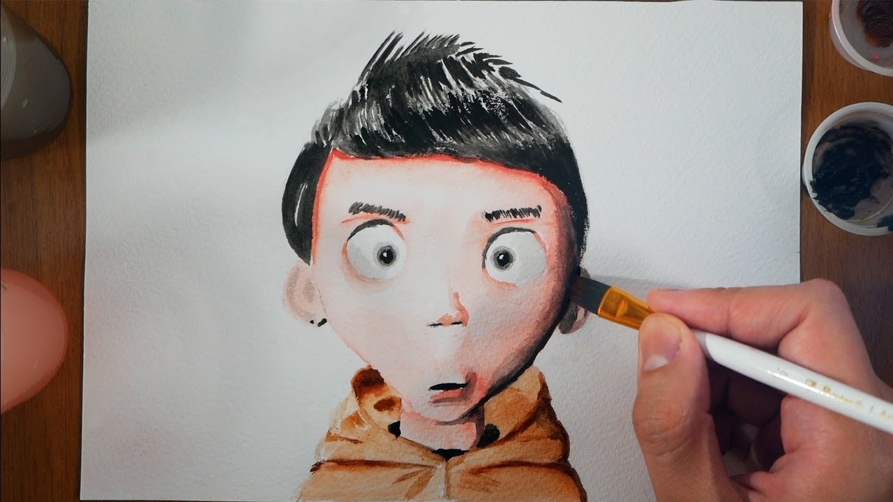 Cómo dibujar un rostro 3D animado con acuarelas fácil, paso a paso. pintar
