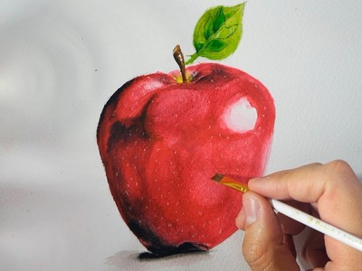 Cómo dibujar una manzana con acuarelas fácil paso a paso - pintar una manzana