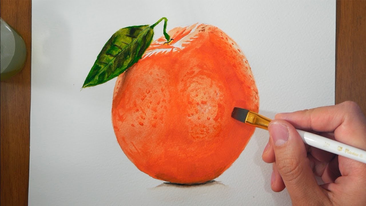 Cómo dibujar una naranja con acuarelas fácil - paso a paso