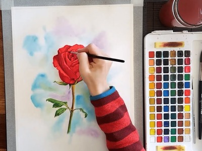 Cómo dibujar una rosa en color con acuarelas paso a paso.