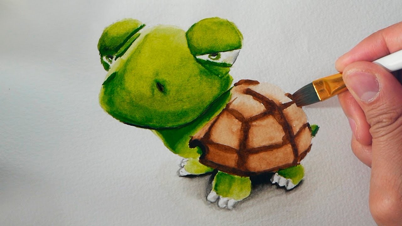 Cómo dibujar una tortuga con acuarelas fácil - paso a paso explicado pintar en acuarela