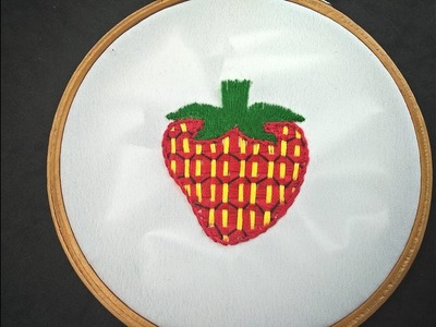 Hand Embroidery Design Of Strawberry | ???? Bordado fantasía: fresa (fácil) | Fruit Embroidery Tutorial