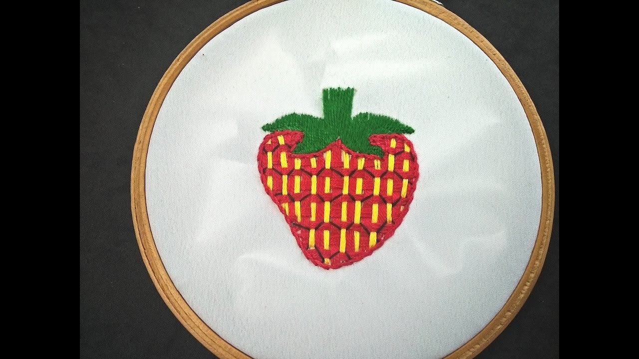 Hand Embroidery Design Of Strawberry | ???? Bordado fantasía: fresa (fácil) | Fruit Embroidery Tutorial