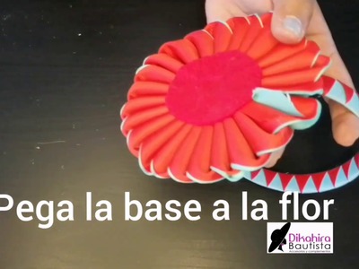 Manualidades.Cintillo tejido en 2 cintas. flor cono o doble vista.diademas.flores en cinta