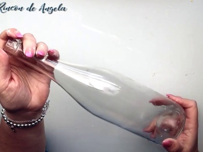 Botella de cristal reciclada con decoupage y cascara de huevo - Diy manualidades