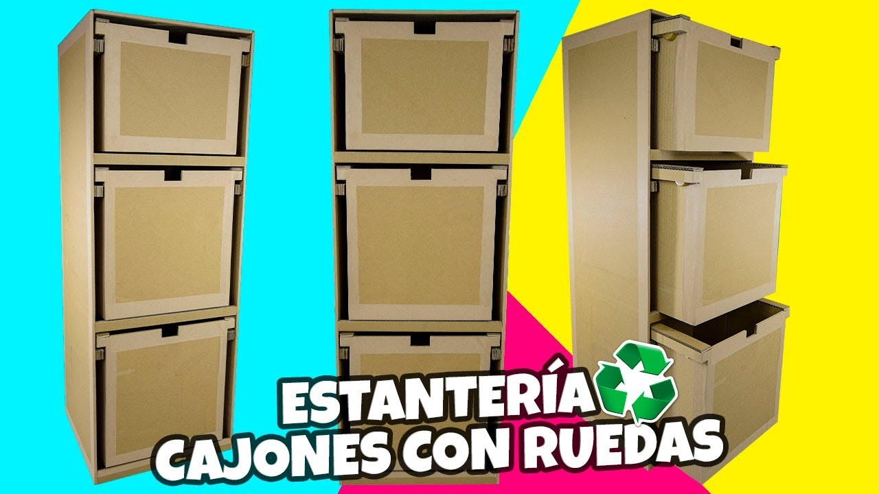 MUEBLE DE CARTÓN RECICLADO CON CAJONES CON RUEDAS|Manualidades reciclaje