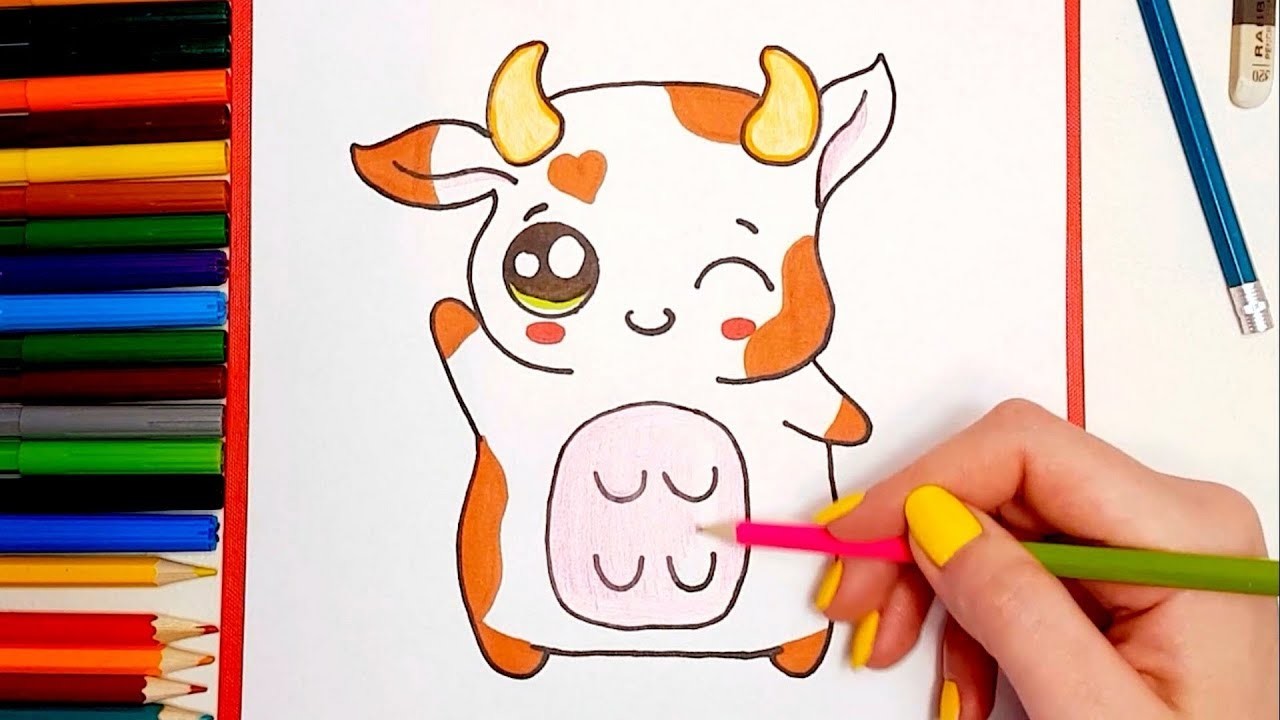 Aprende a dibujar una VACA KAWAII fácil. How to Draw a Cute Cow easy #2