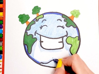 COMO DIBUJAR PLANETA TIERRA KAWAII PASO A PASO.  Dibujos kawaii faciles  How to draw a Earth #2