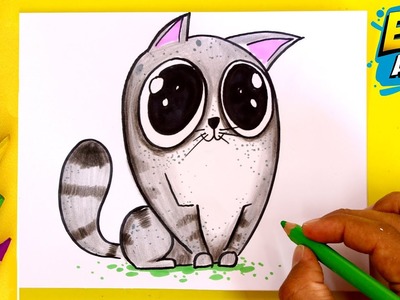 ???? Como Dibujar un GATO Kawaii  con ojos  Grandes  - Aprende a Dibujar y Pintar Animales Kawaii